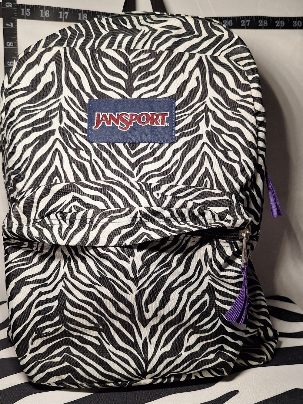Jansport Backpack Zebra Black White w/ Purple Accents